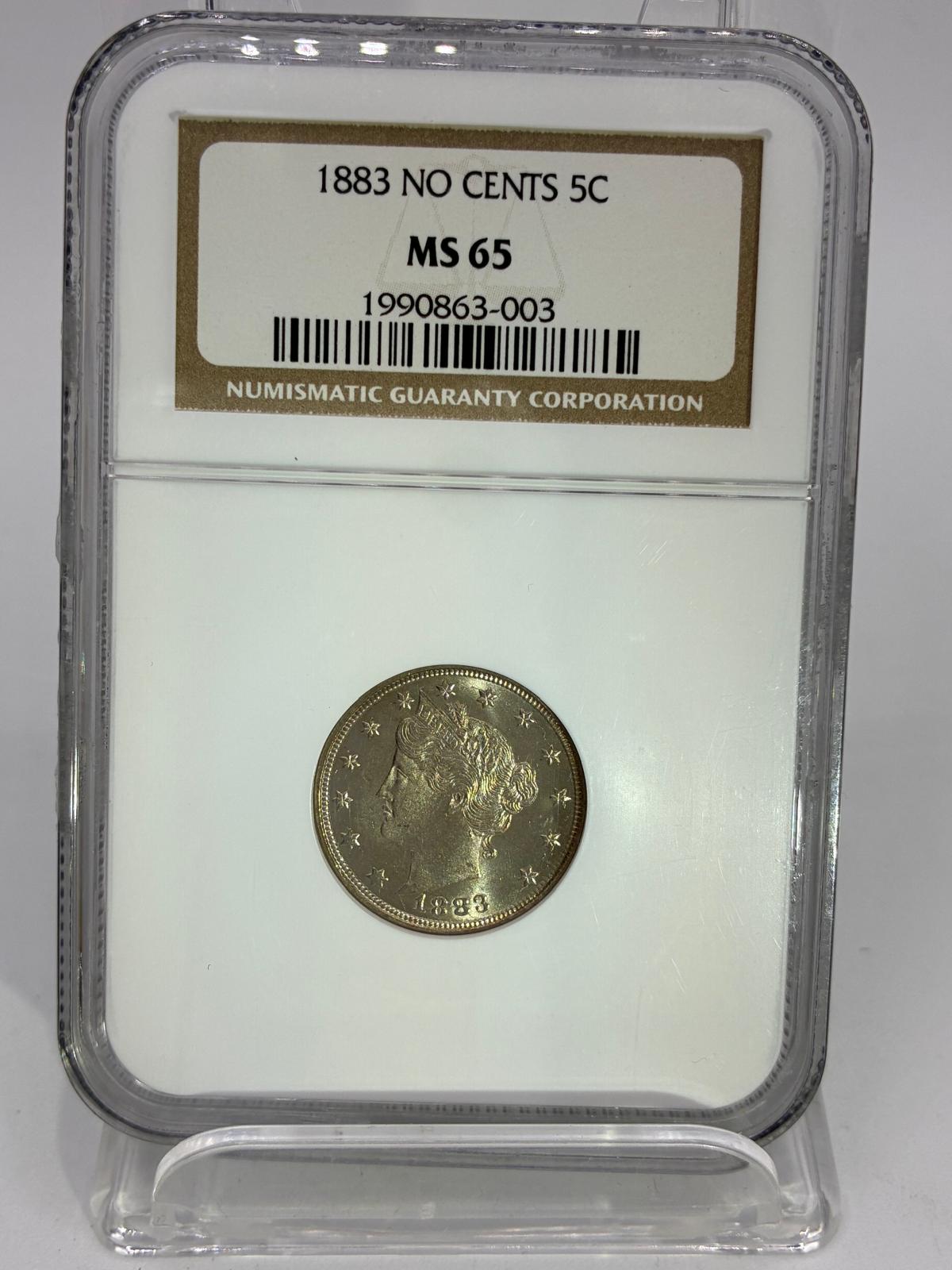 1883 NO CENTS 5C MS 65 NGC