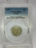 1867 5C PCGS MS63 No Rays