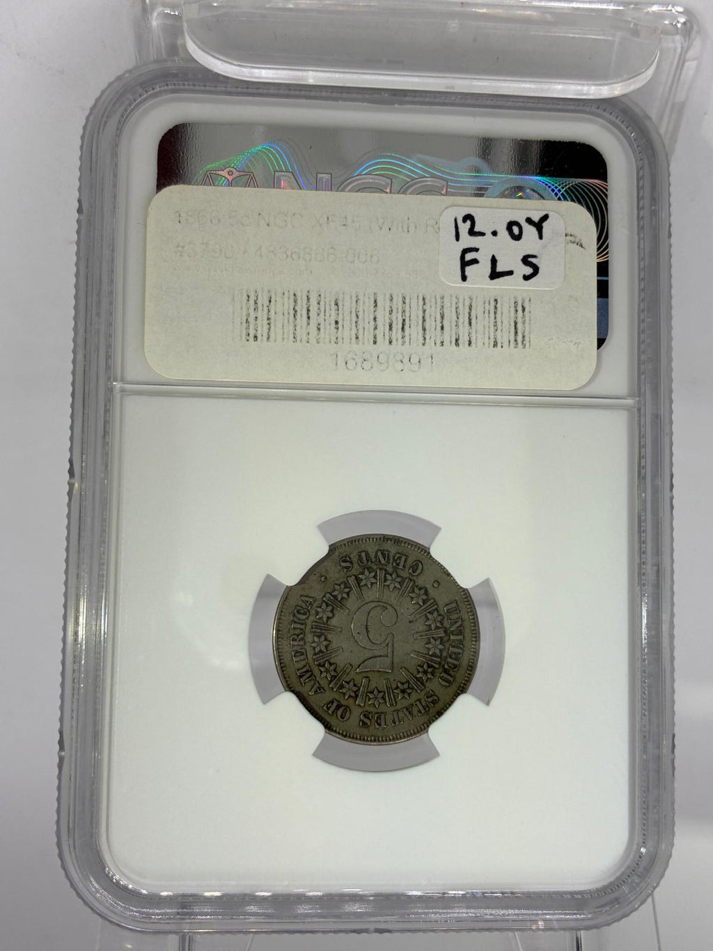 1866 RAYS 5c NGC XF 45