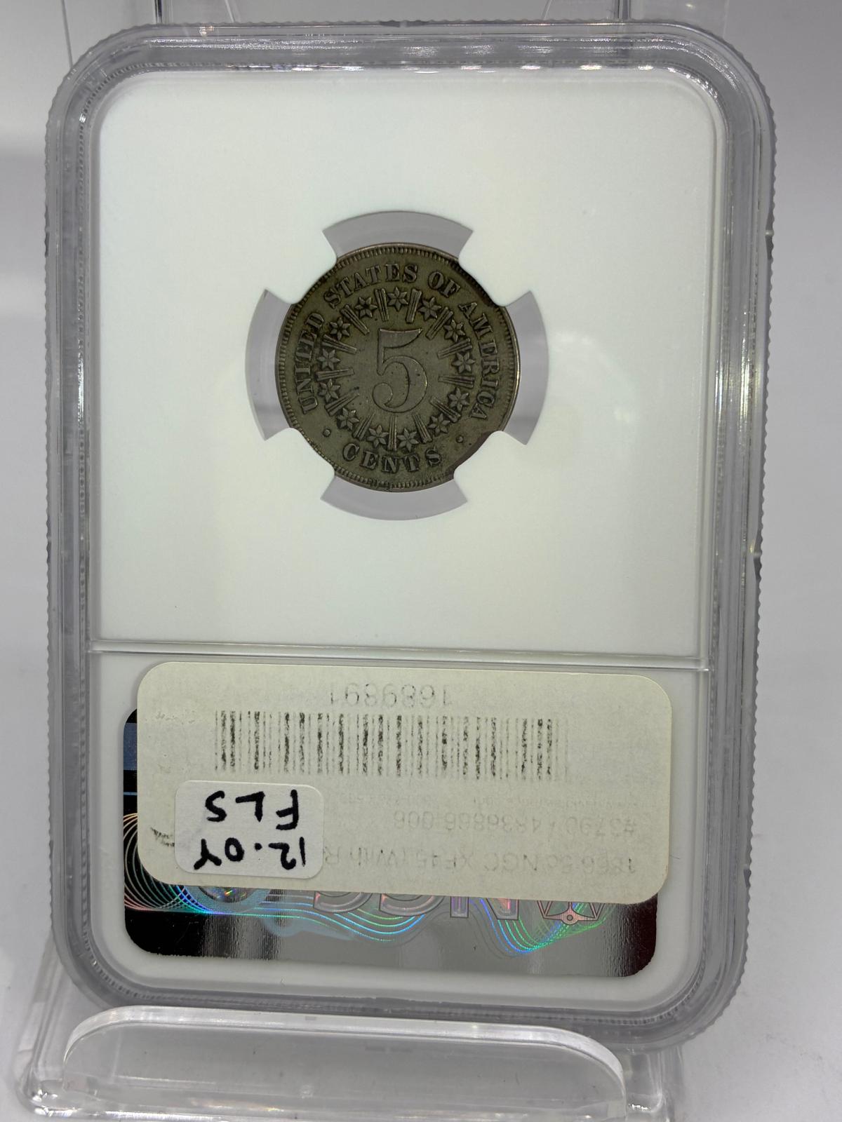 1866 RAYS 5c NGC XF 45