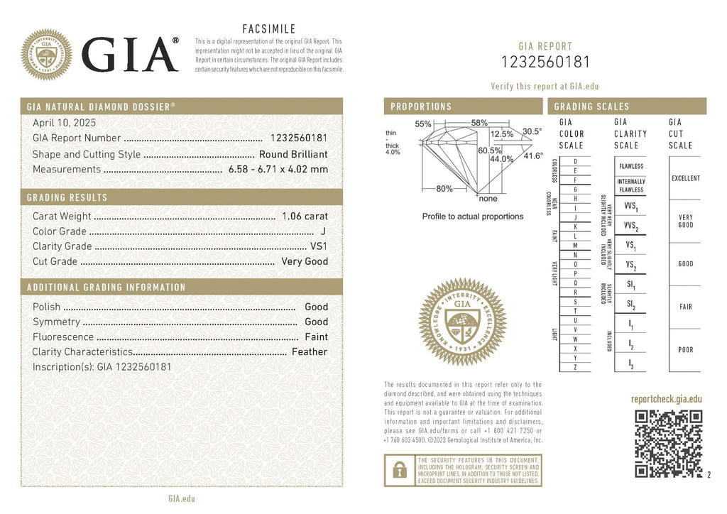 GIA 1.06 ct VS1/J Round Brilliant Natural Diamond