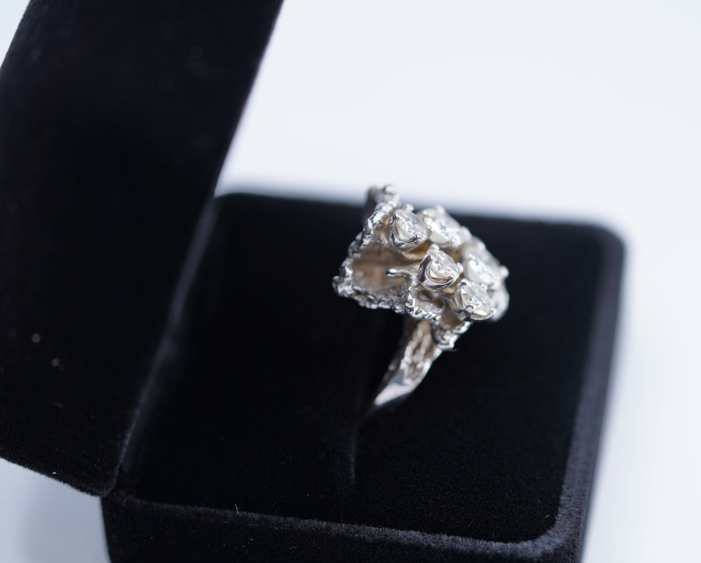 14K White Gold Cluster Ring