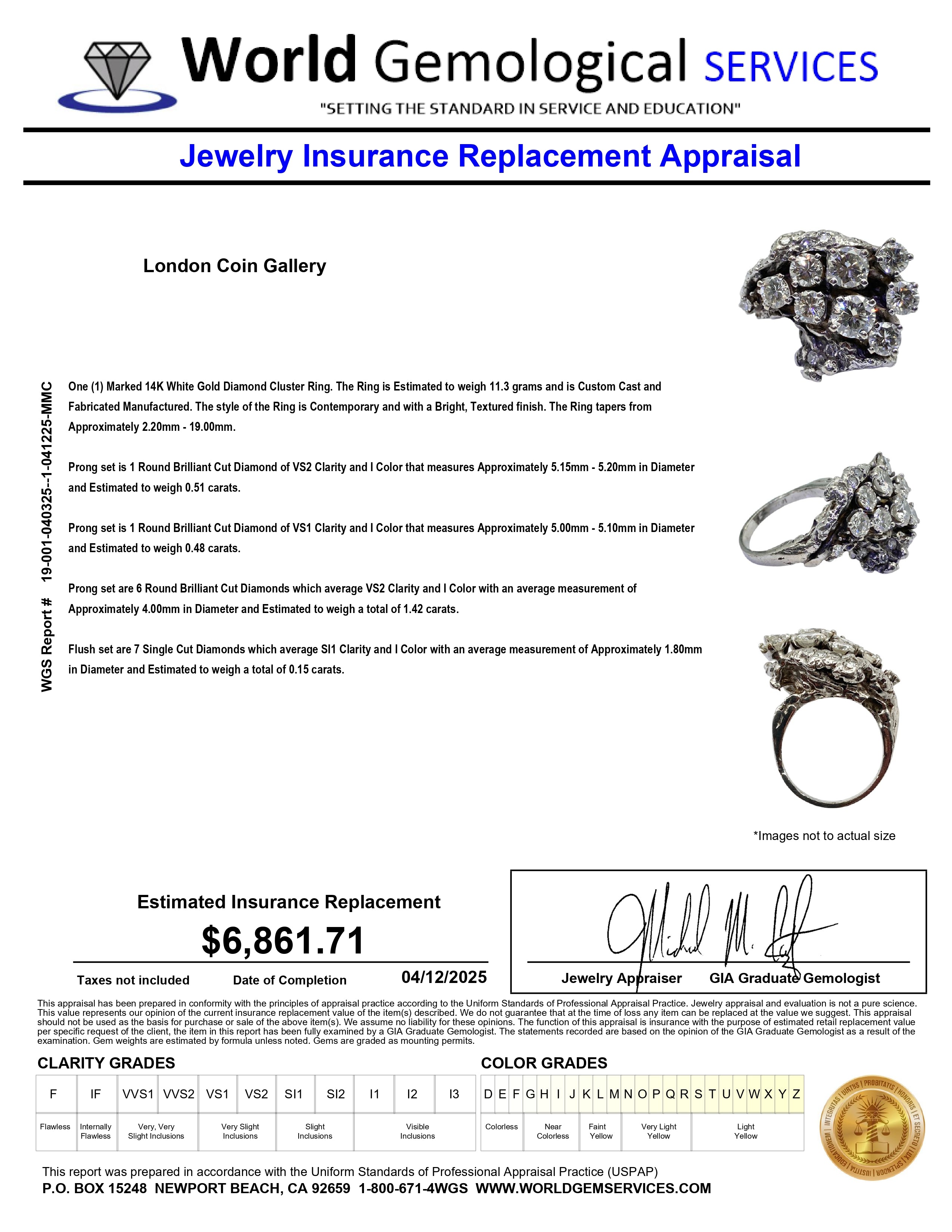 14K White Gold Cluster Ring